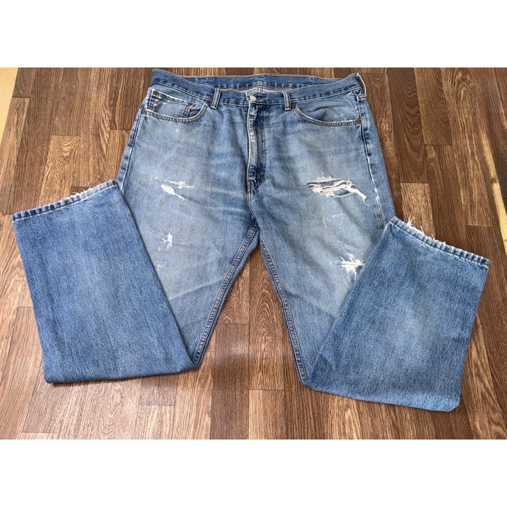 Levis 505 Regular Fit Straight Leg Distressed Blue Jeans 40x32 00505-4891
